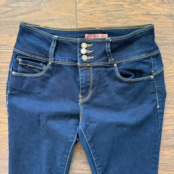 Wax Jean Dark Wash 3 Button High Rise Stretch Skinny Denim Jeans Women’s Size 7 - Picture 3 of 5